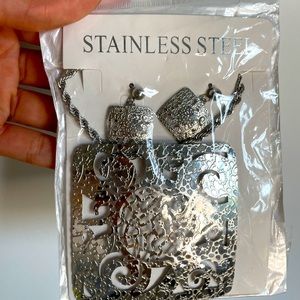 Stainless Steel Square Necklace & Earring Set